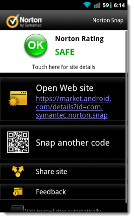 Norton Snap mobile app